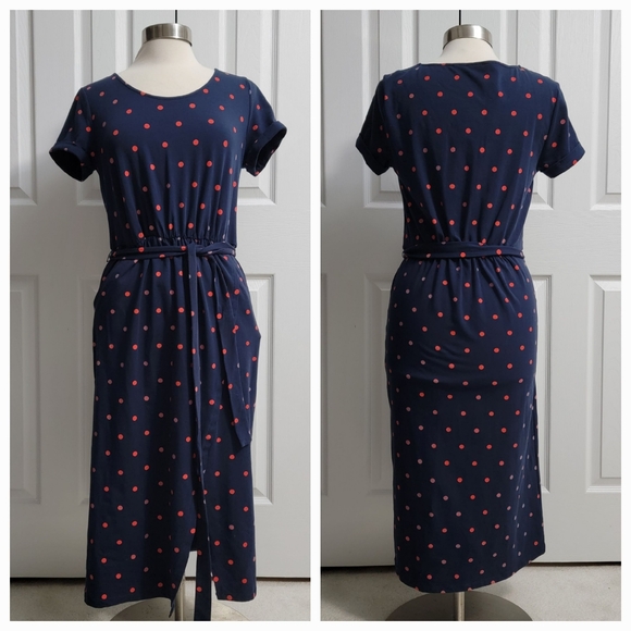 Boden Hallie Jersey Dress, Navy Blue Red Dots, Women's Size 8 - Picture 2 of 7